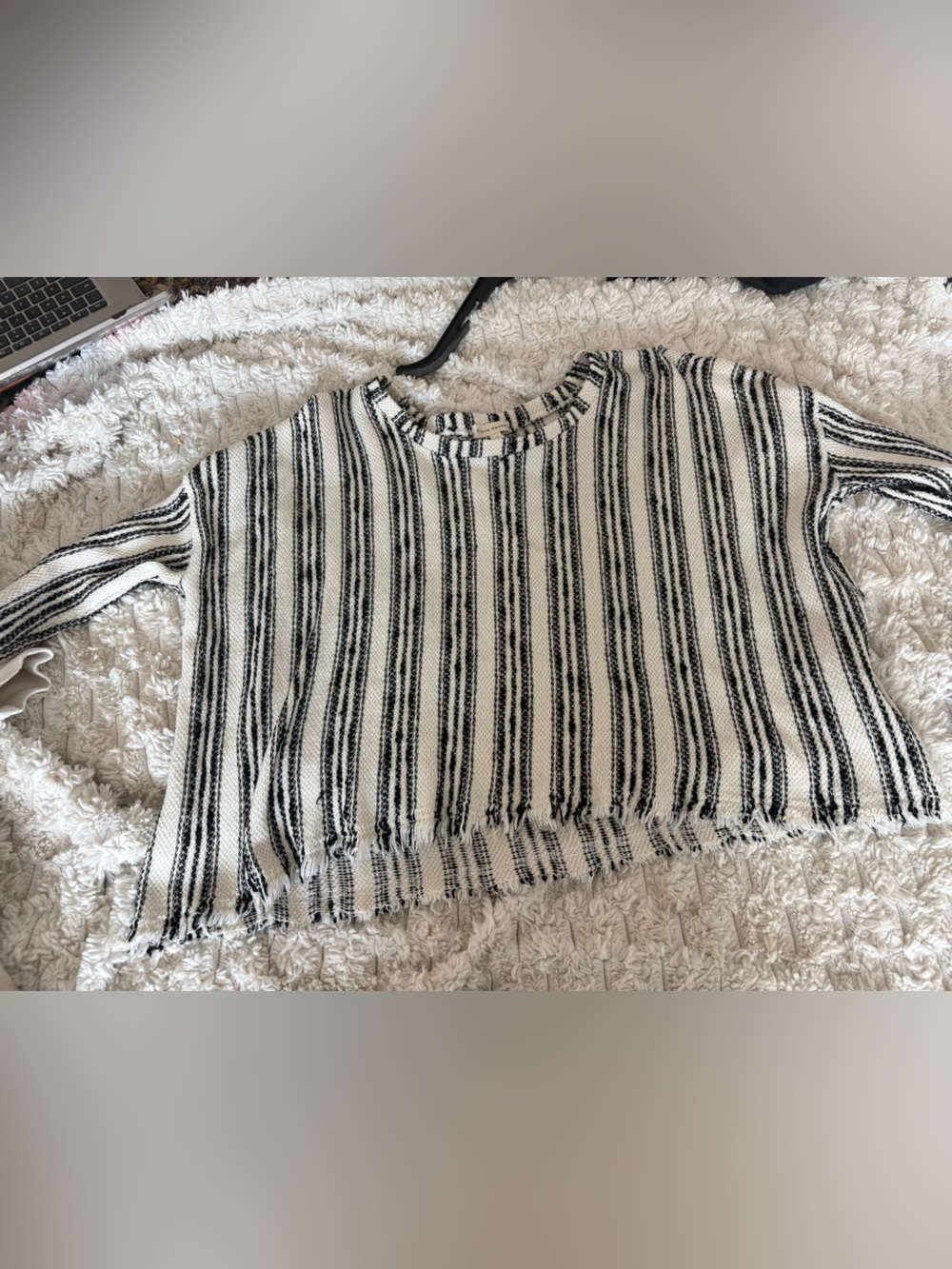 Stevie Hender Black & White Striped Cropped Knit Sweatshirt